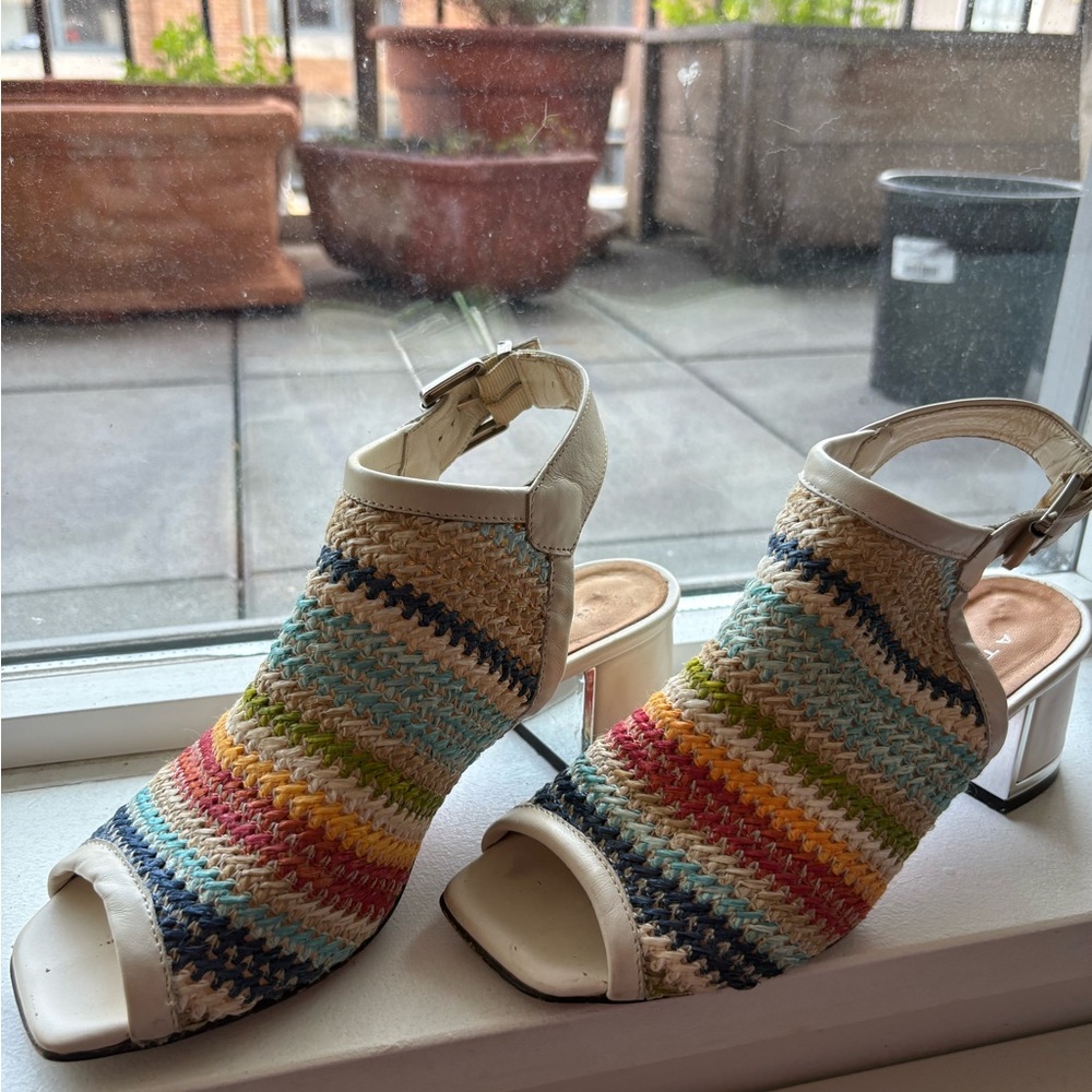 Ateliers Multicolor Woven Peep-Toe Block Heel Sandals